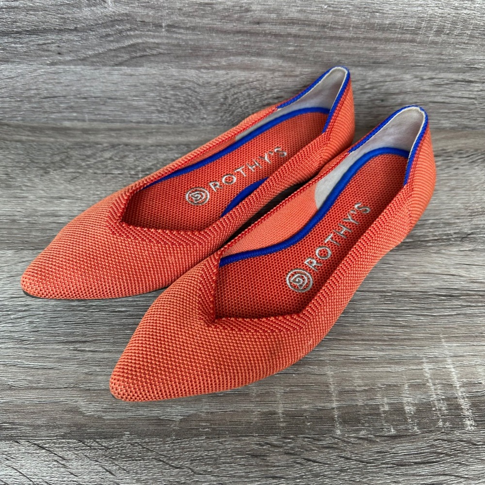 Rothys The Point Persimmon Flats Women's Sz 6 Orange Knit Pointed Toe Shoes